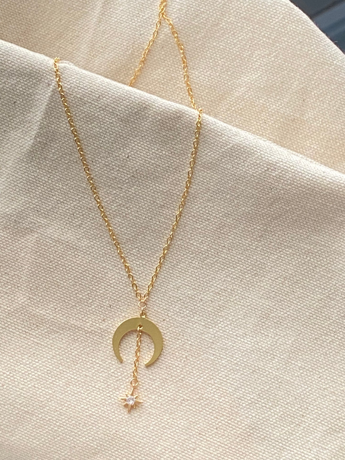 Crescent Moon & Star gold filled necklace