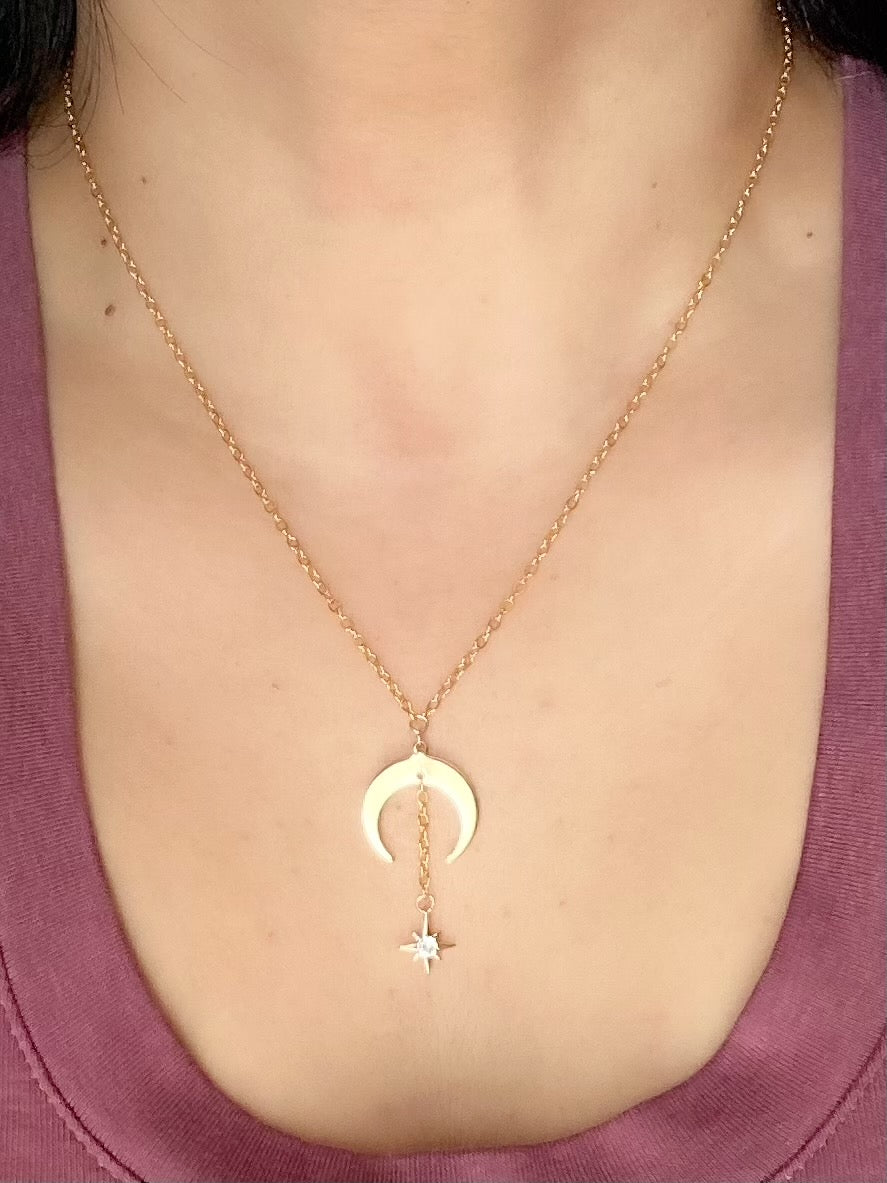 Crescent Moon & Star gold filled necklace