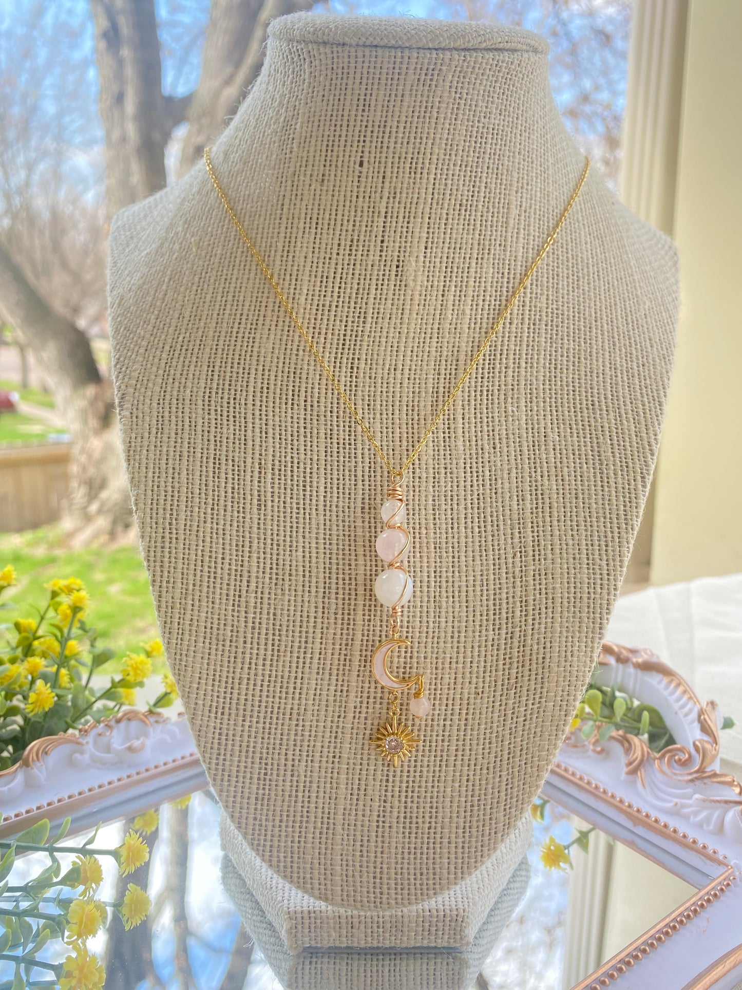 Anya Moonstone & Rose shell moon necklace