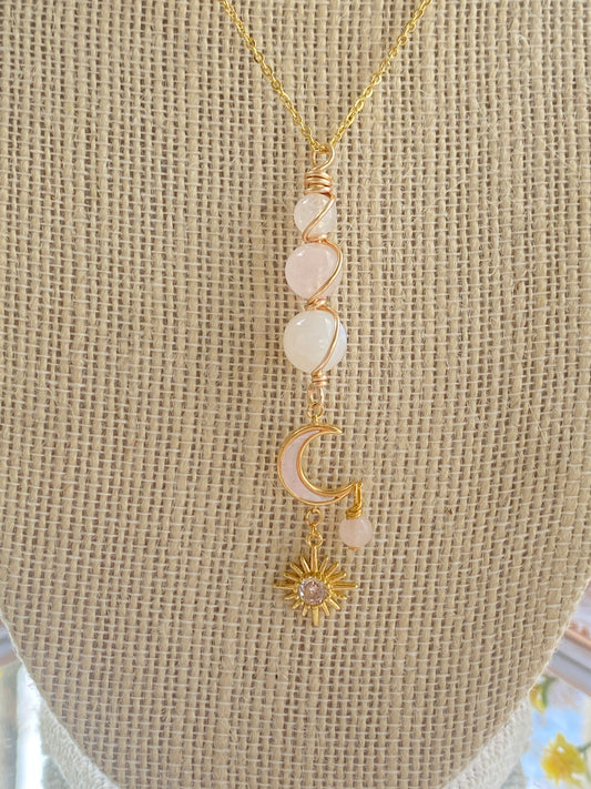 Anya Moonstone & Rose shell moon necklace