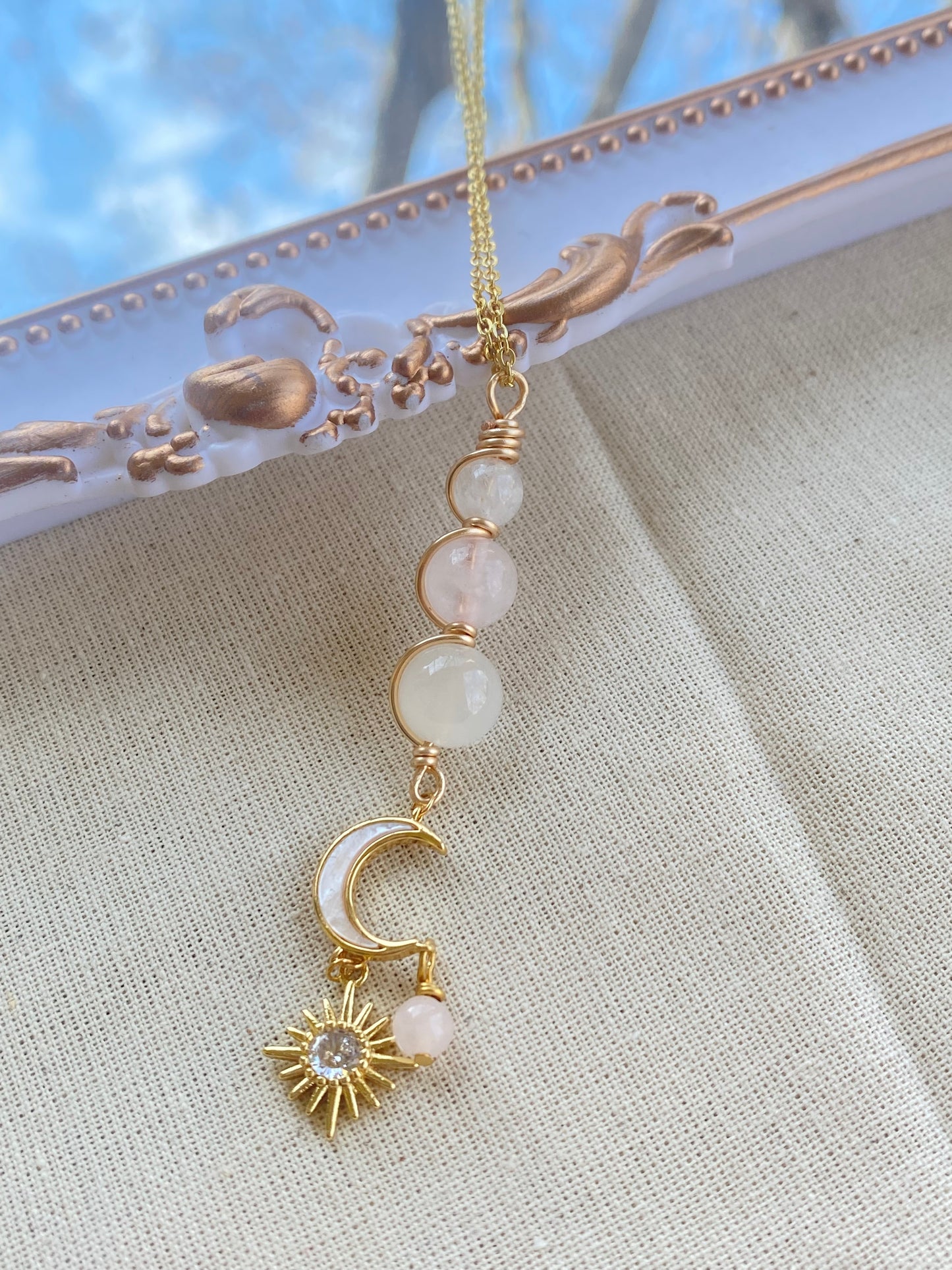 Anya Moonstone & Rose shell moon necklace