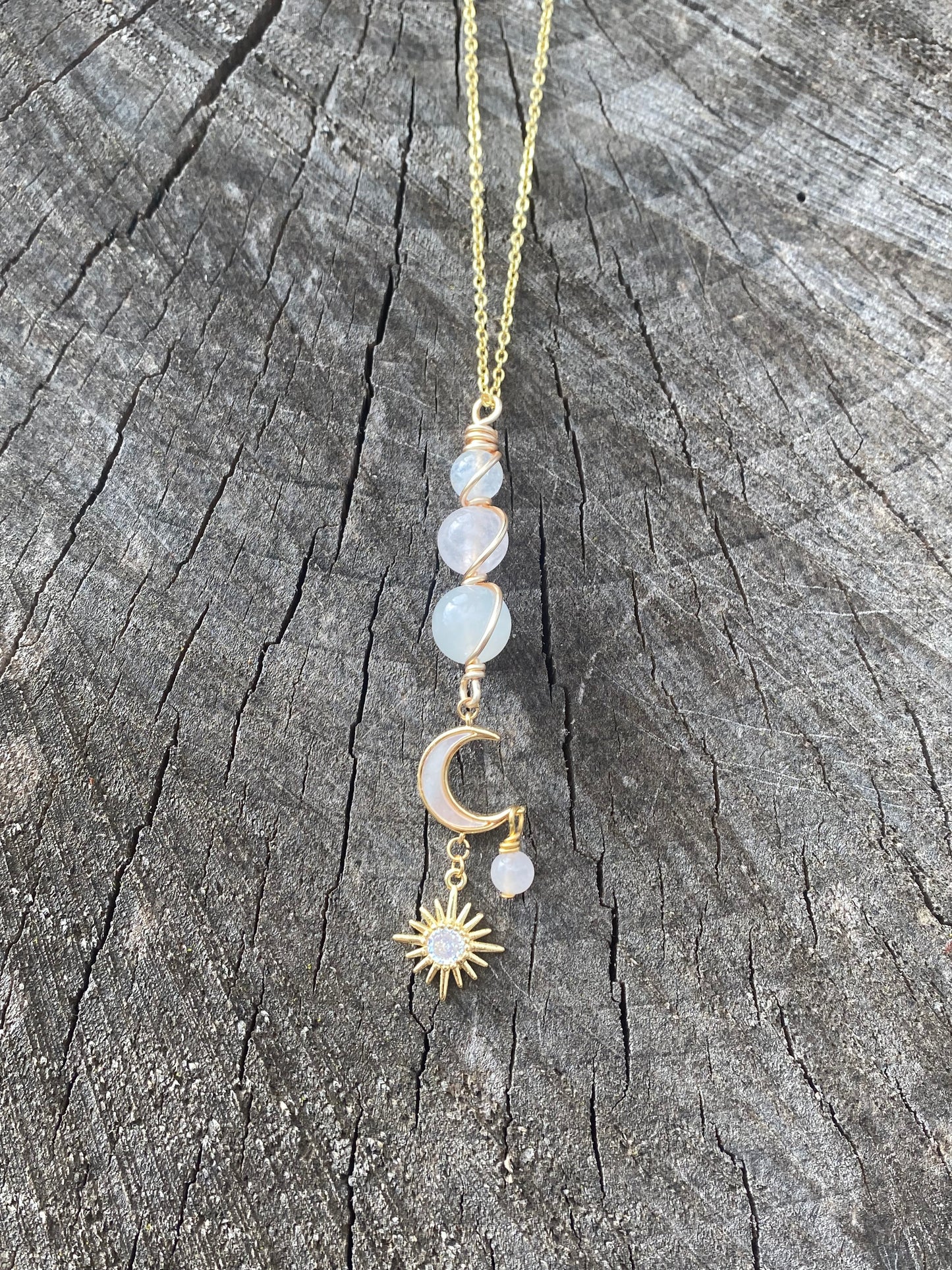 Anya Moonstone & Rose shell moon necklace