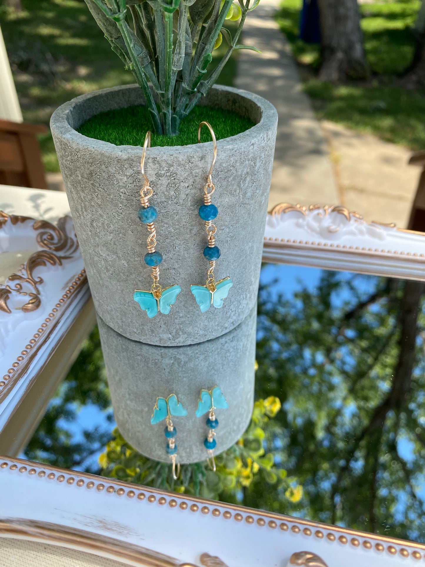 Peacock Blue Shell Butterfly earrings