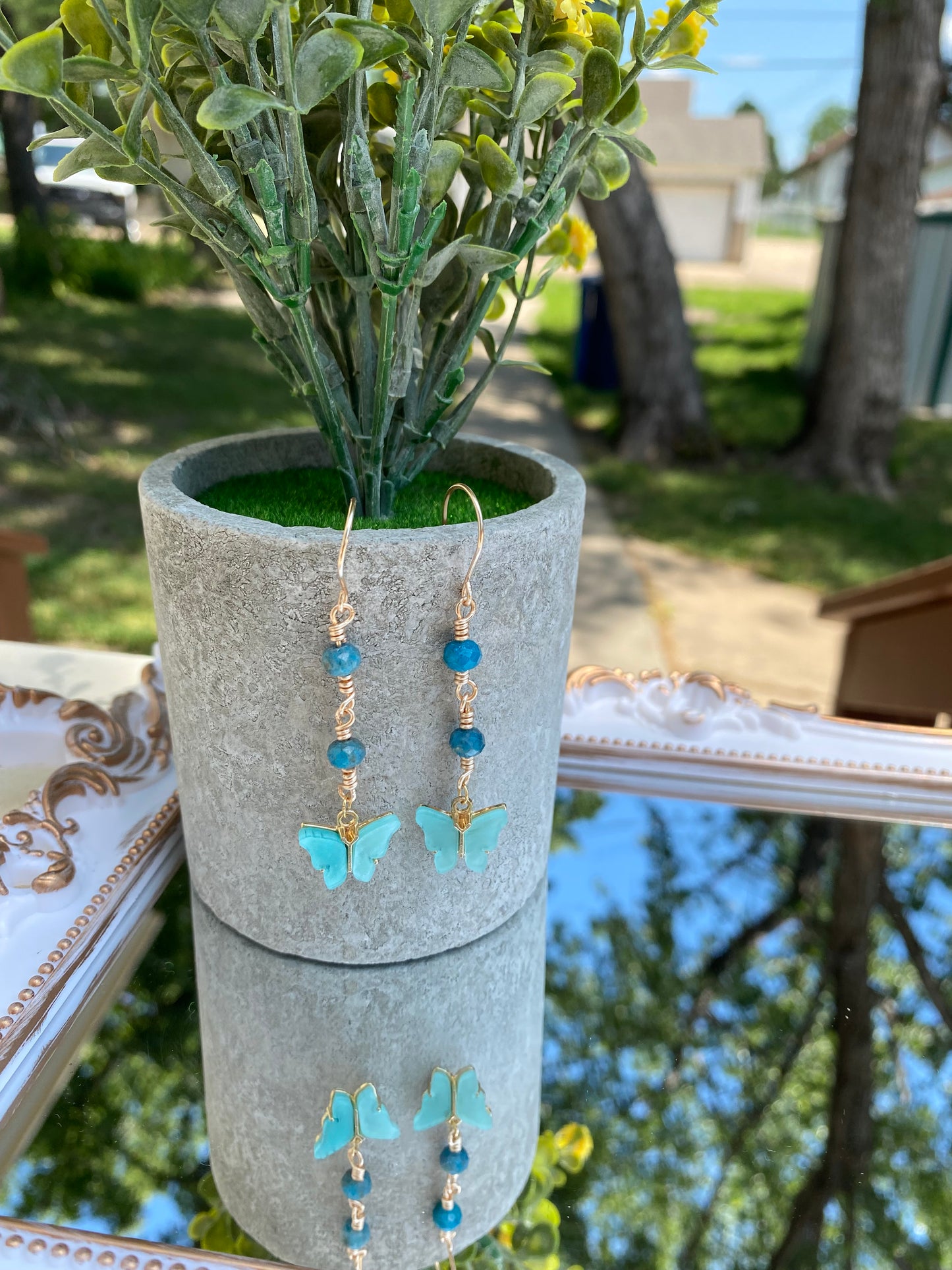 Peacock Blue Shell Butterfly earrings