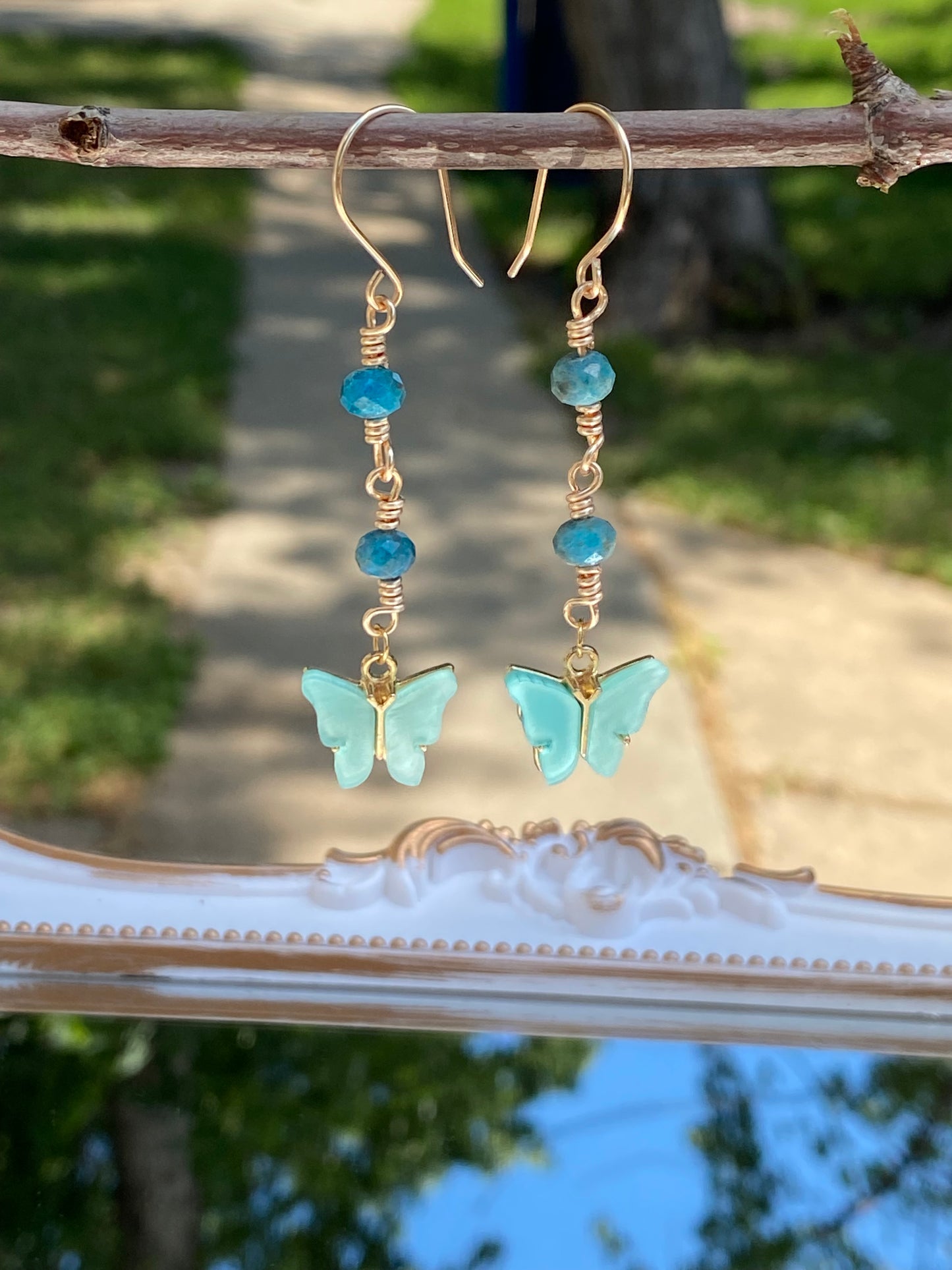 Peacock Blue Shell Butterfly earrings