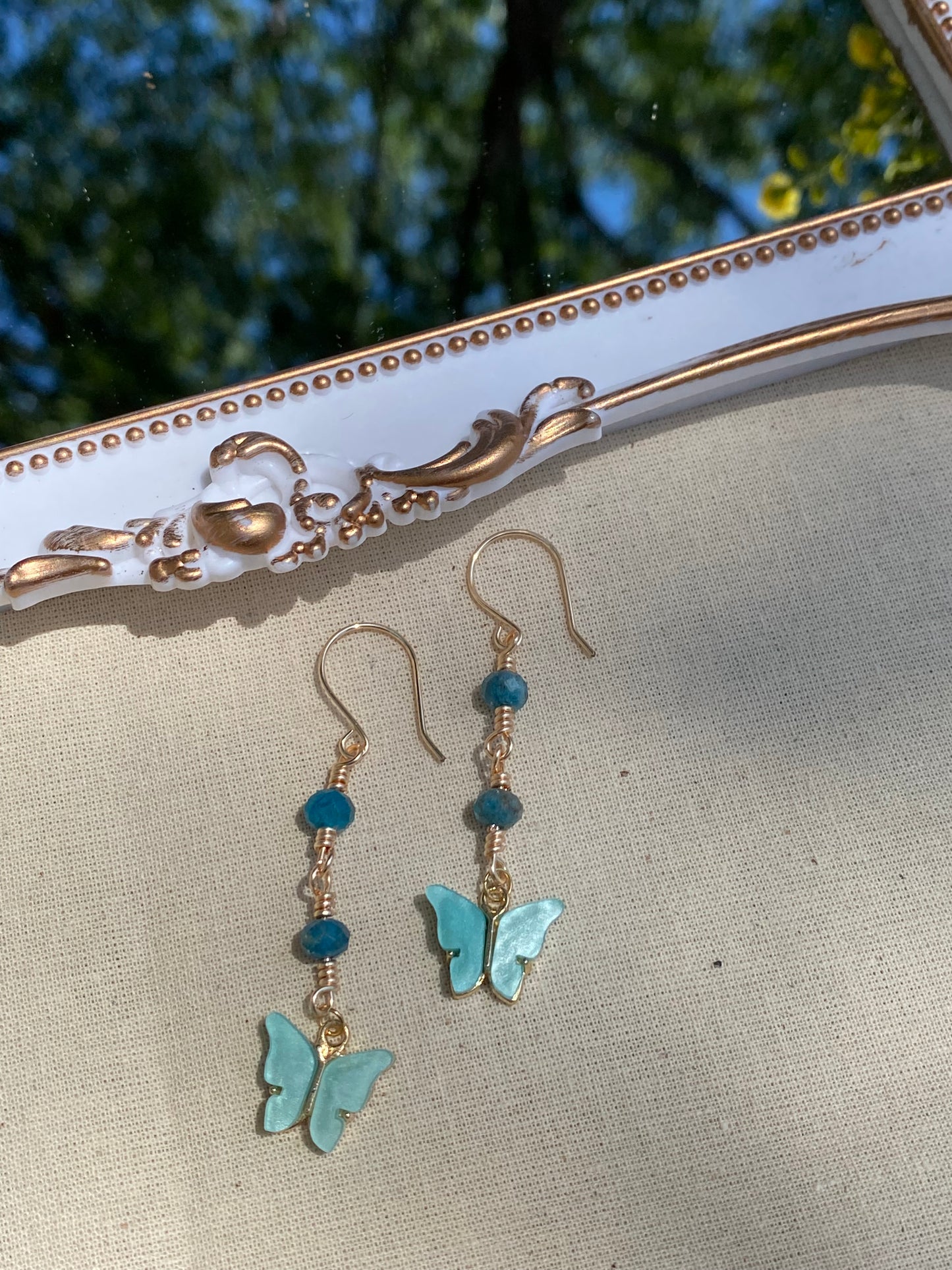 Peacock Blue Shell Butterfly earrings