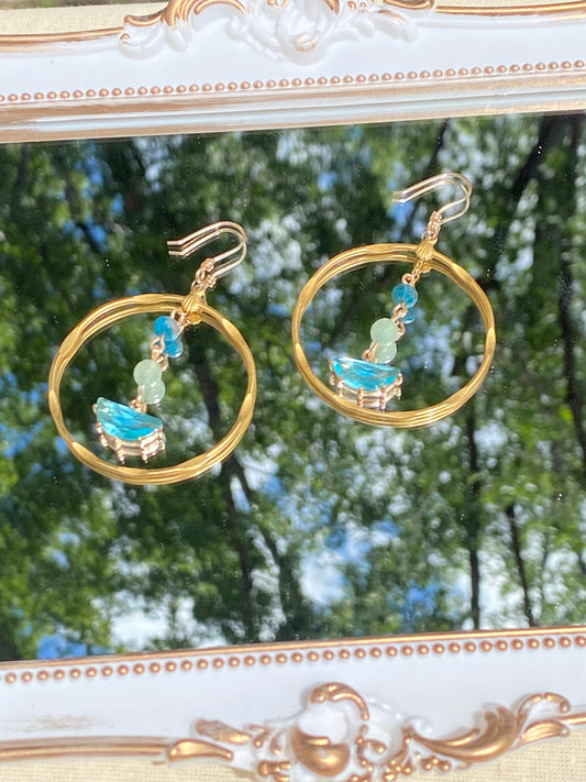 Sky Ocean Blue gold hoop earrings