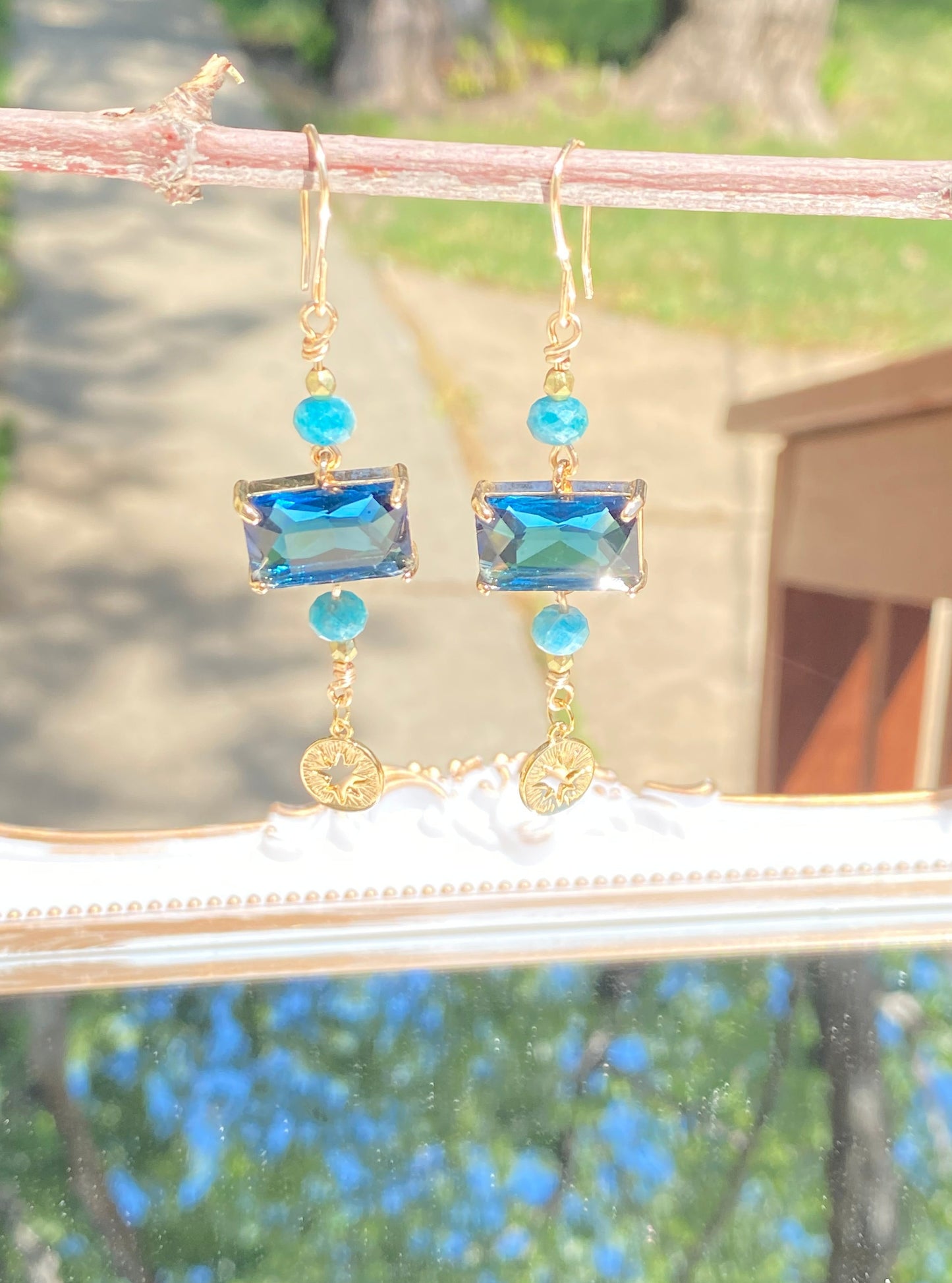 Peacock Blue Sea Glass earrings