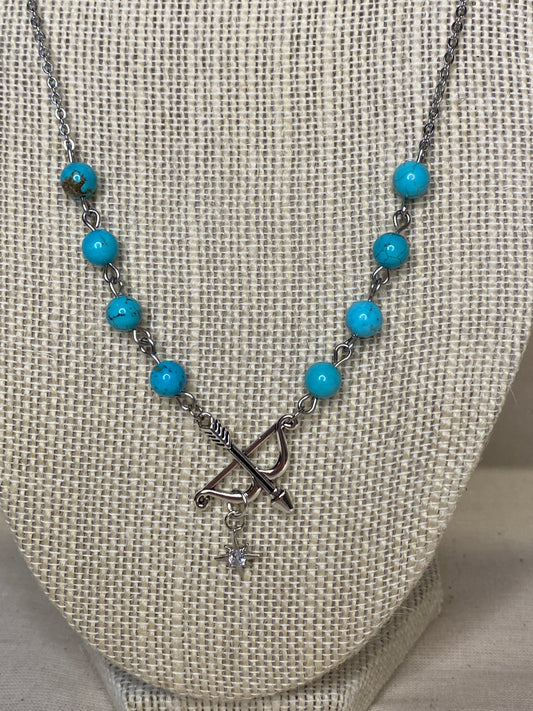 Silver Bow & Arrow with Turquoise silver necklace