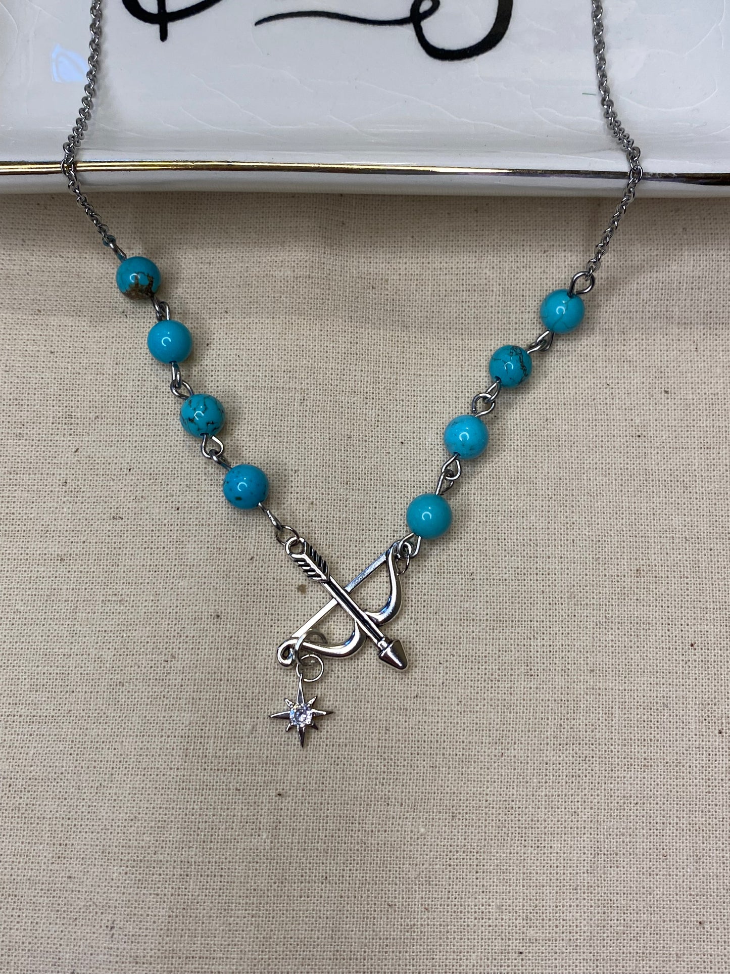 Silver Bow & Arrow with Turquoise silver necklace