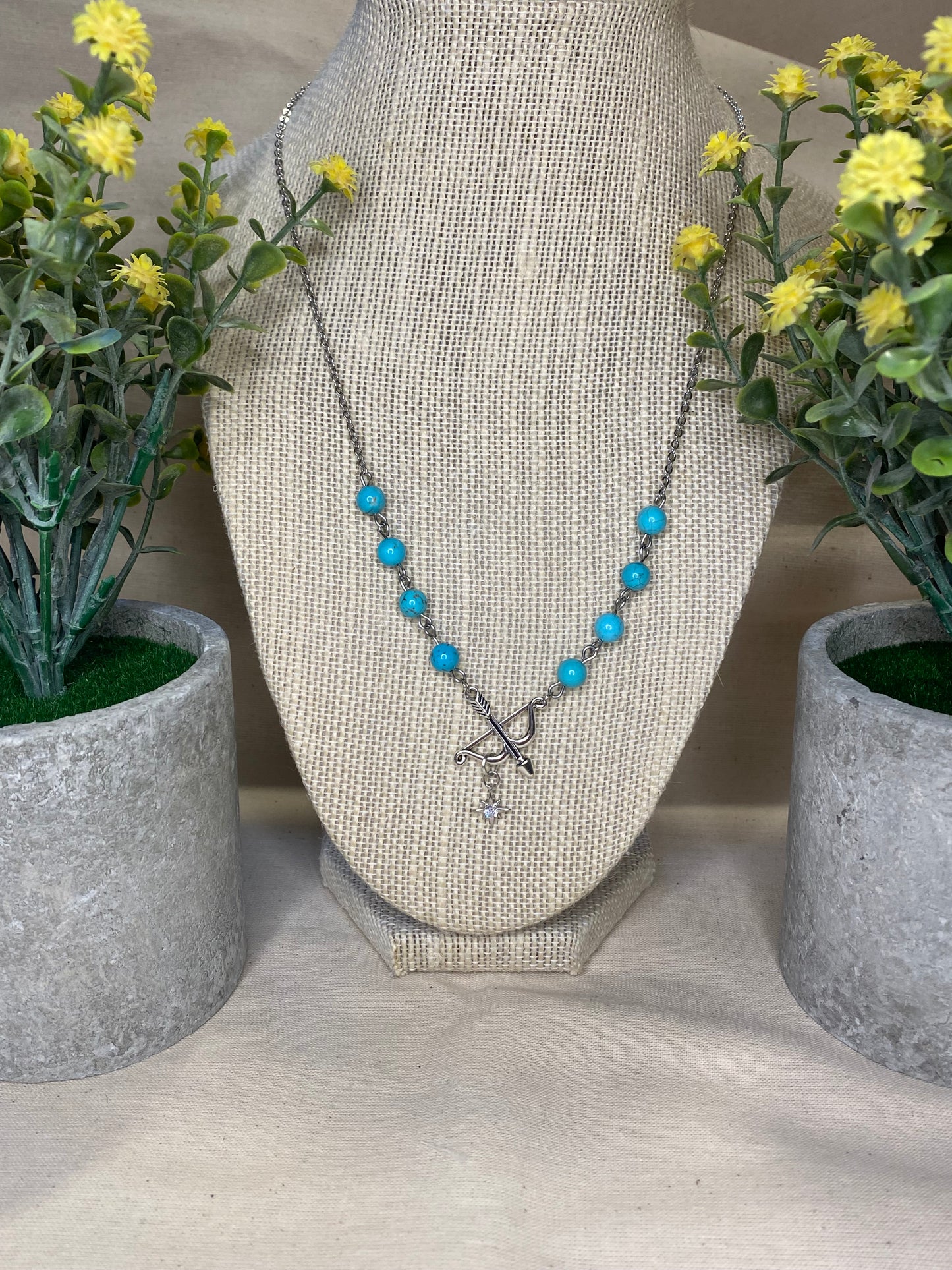 Silver Bow & Arrow with Turquoise silver necklace