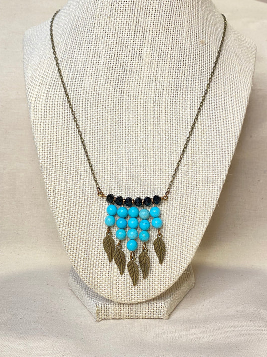 Turquoise Leaf brass necklace