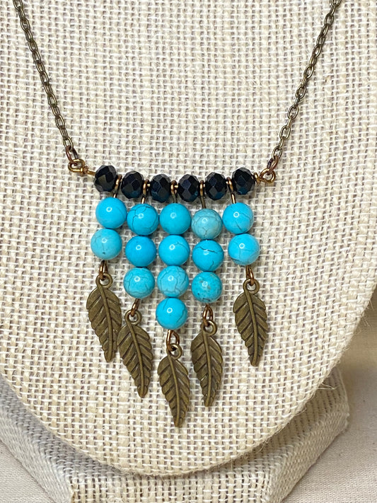 Turquoise Leaf brass necklace