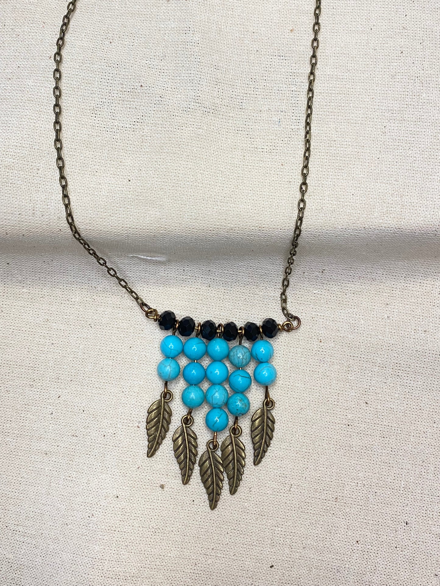 Turquoise Leaf brass necklace