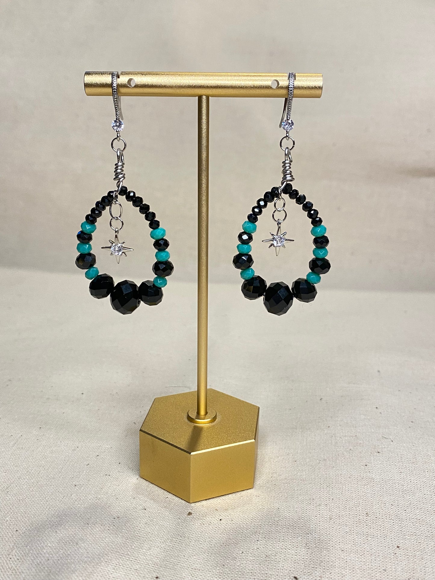 Oval Teal & Black  silver earrings