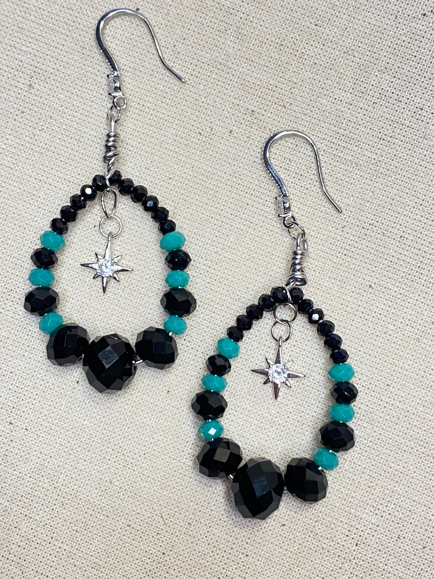 Oval Teal & Black  silver earrings