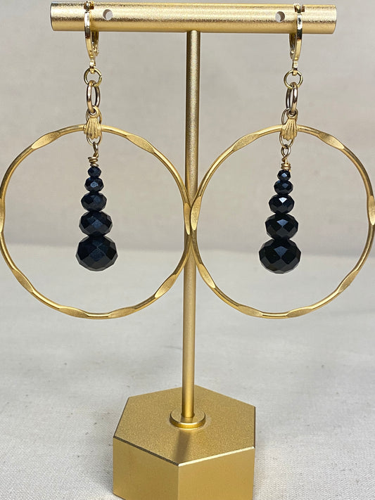 Black Stone and Gold Hoop earrings