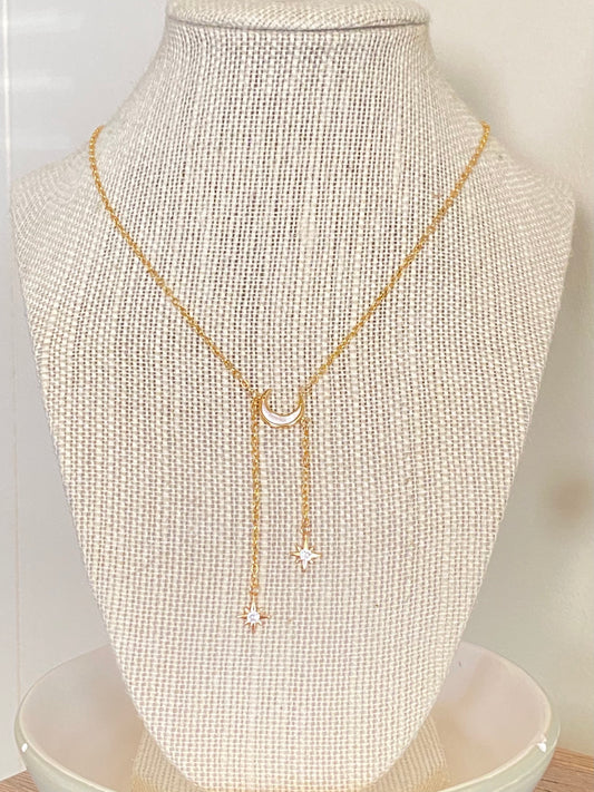 Shell Moon & Stars gold filled necklace