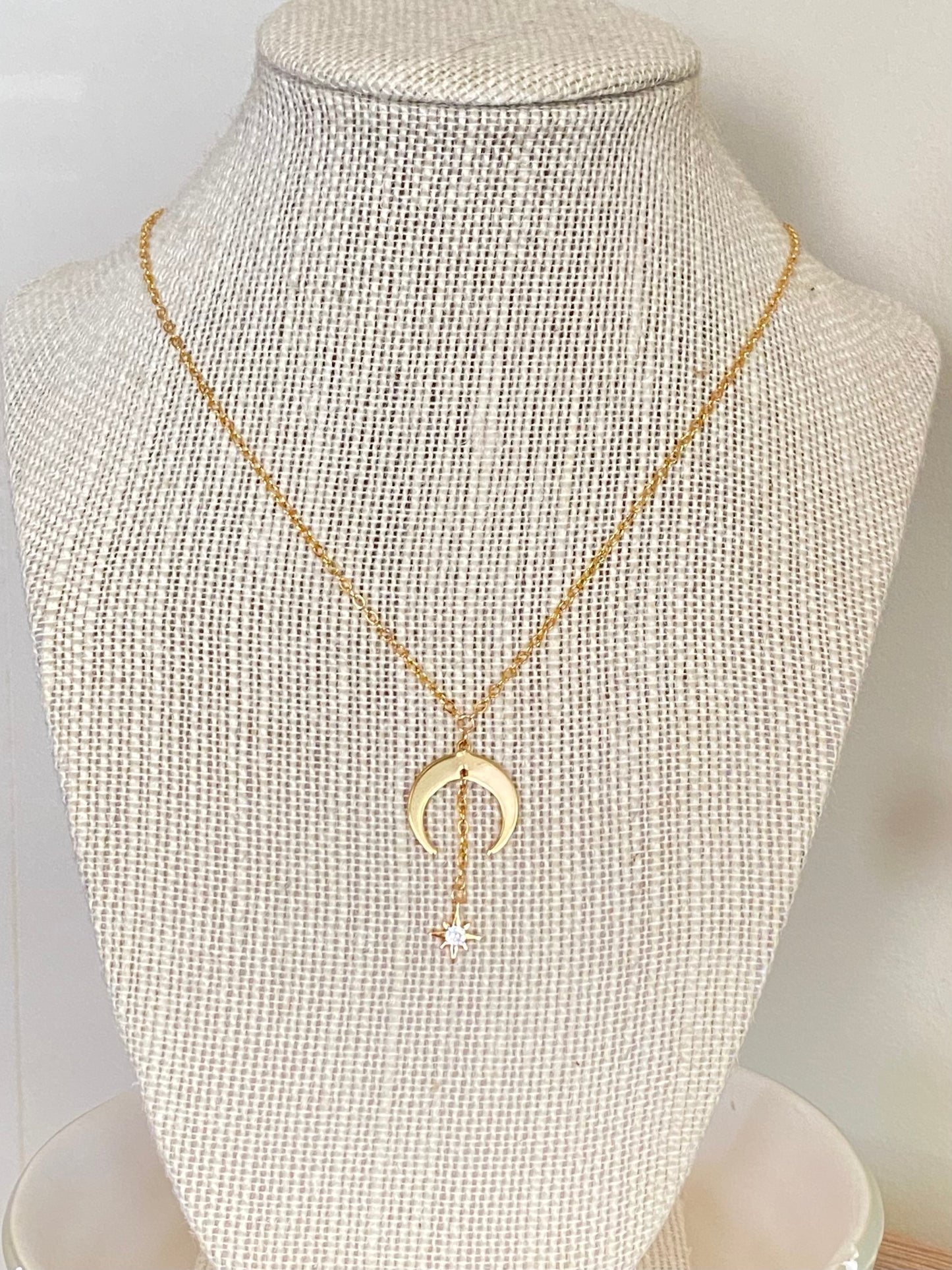 Crescent Moon & Star gold filled necklace