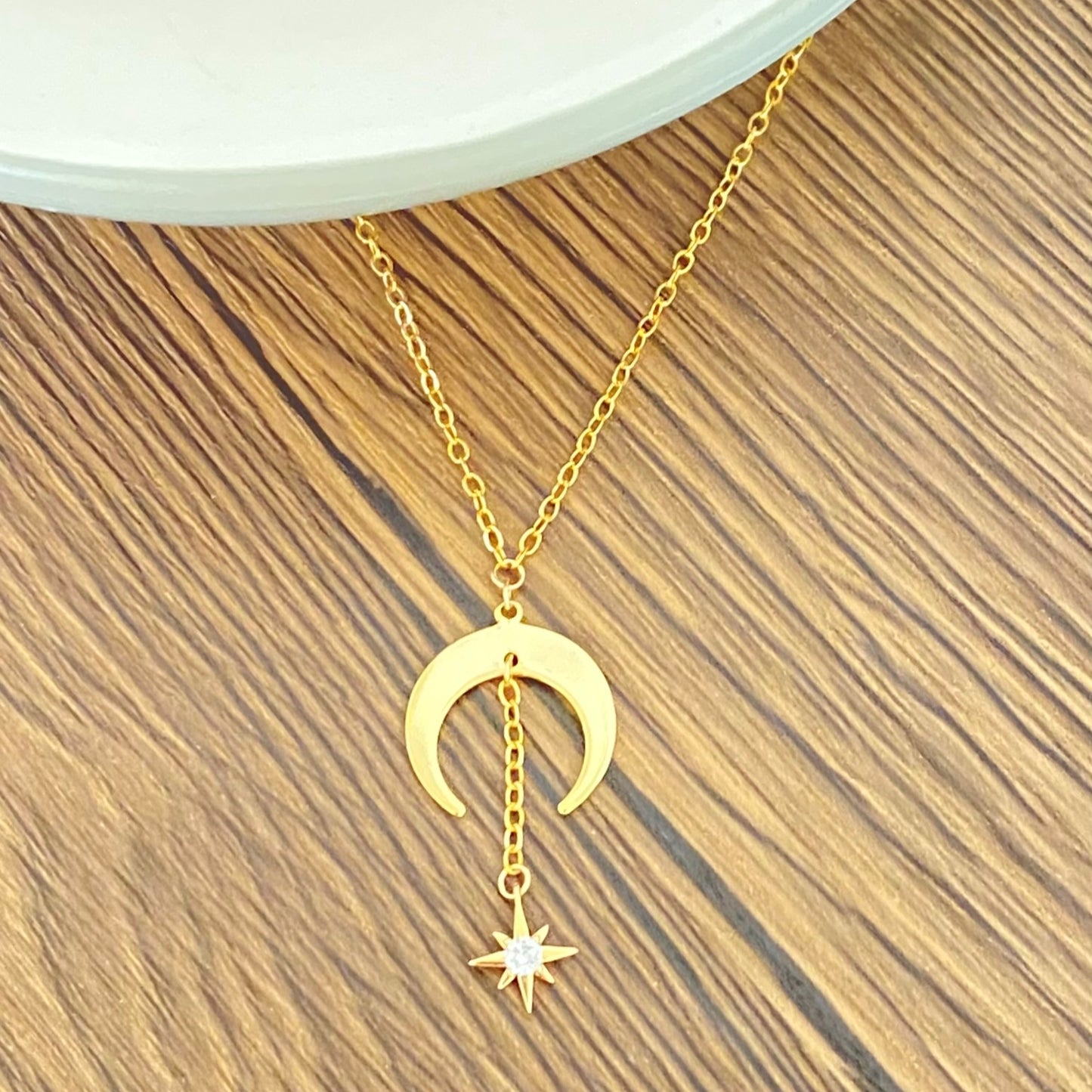 Crescent Moon & Star gold filled necklace