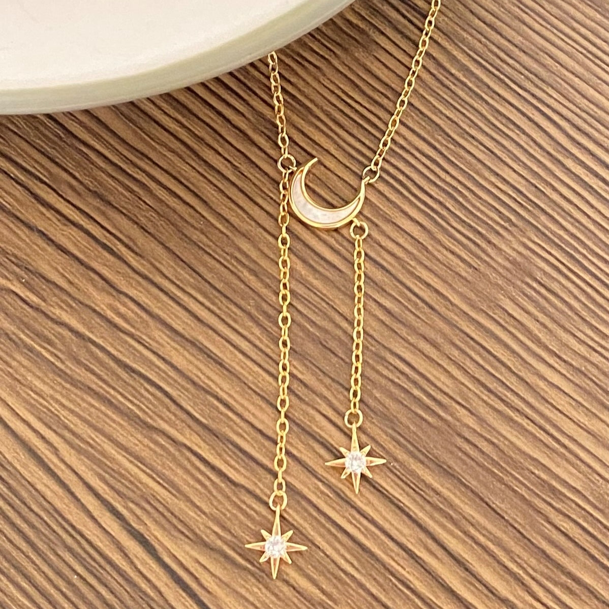 Shell Moon & Stars gold filled necklace